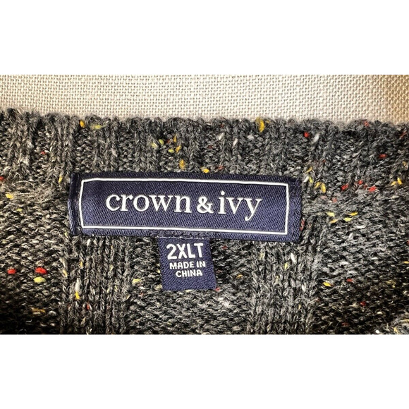 Crown & Ivy Pullover Sweater Men's 2XLT Oversized Gray Ribbed Outdoors Casual - Picture 3 of 6